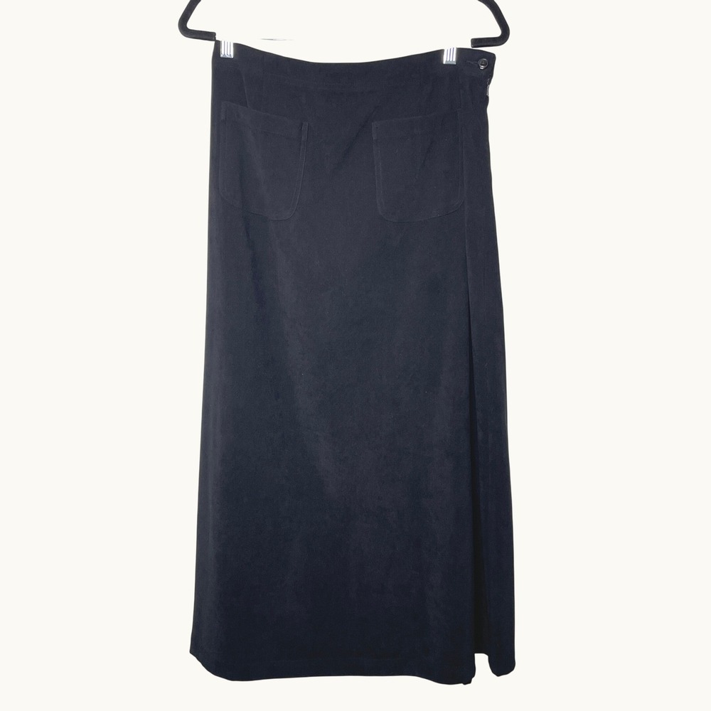 Denim & Co Maxi Skirt Medium Black Faux Suede Front Pockets Western Classic